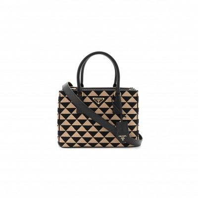 PRADA BEIGE SMALL SYMBOLE EMBROIDERED FABRIC BAG 1BA863 (28*19.5*12cm) 